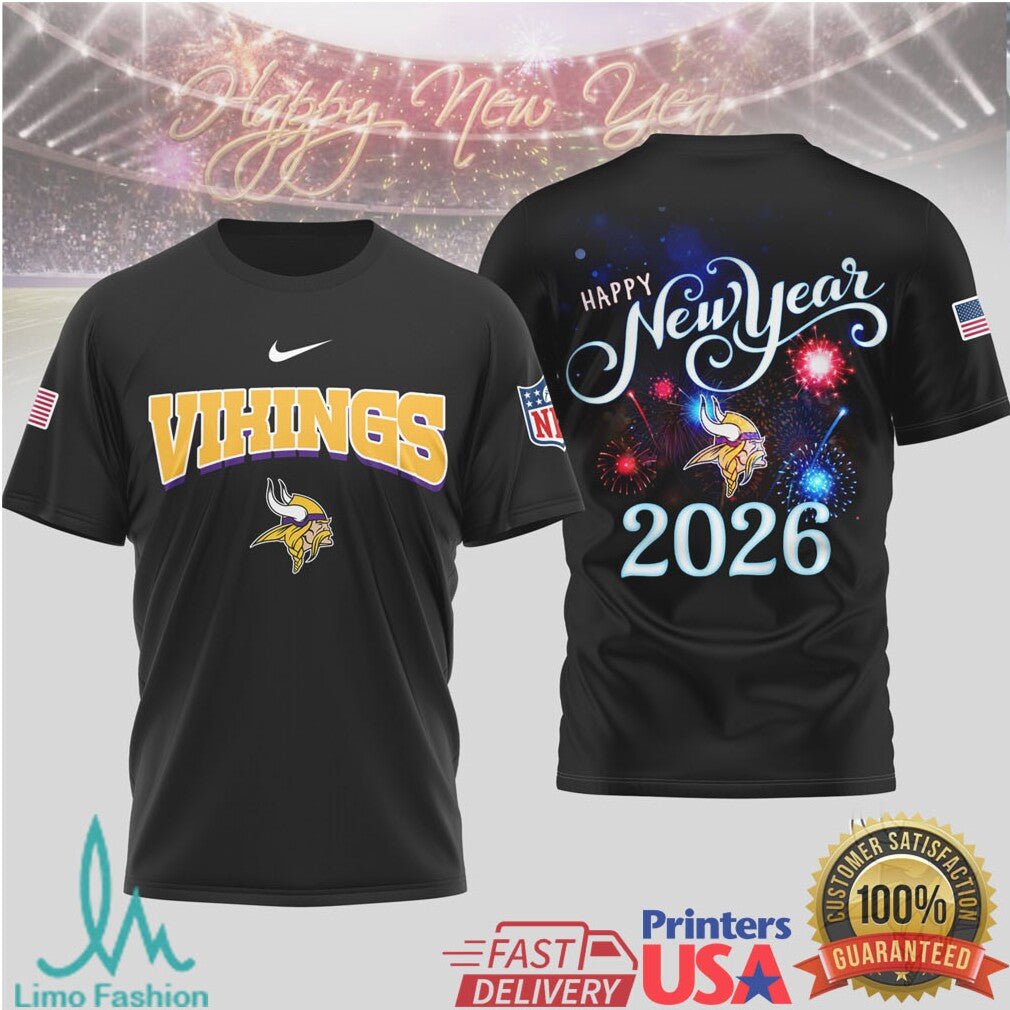 Minnesota Vikings Official NFL Happy New Year 2026 3D Shirt - Limotees LLC