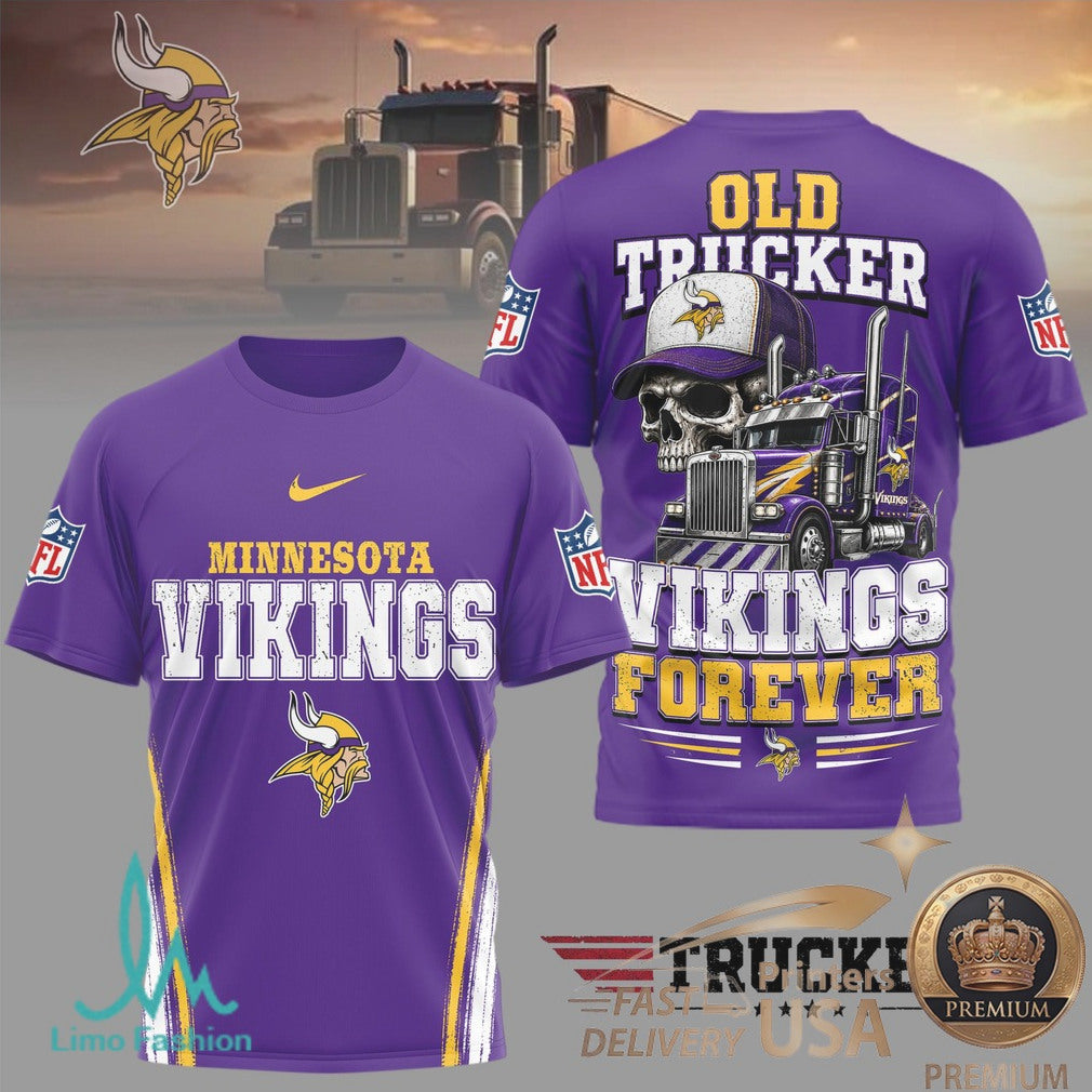 Minnesota Vikings Old Trucker Skull Forever Graphic T Shirt - Limotees LLC