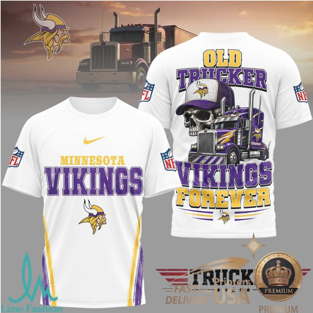 Minnesota Vikings Old Trucker Skull Forever Graphic T Shirt - Limotees LLC