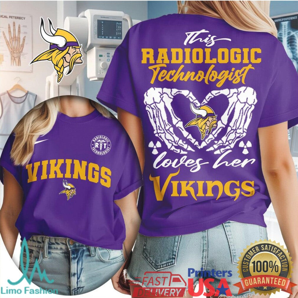 Minnesota Vikings Radiologic Technologist T Shirt Rad Tech Skeleton Heart Vikings T Shirt - Limotees LLC