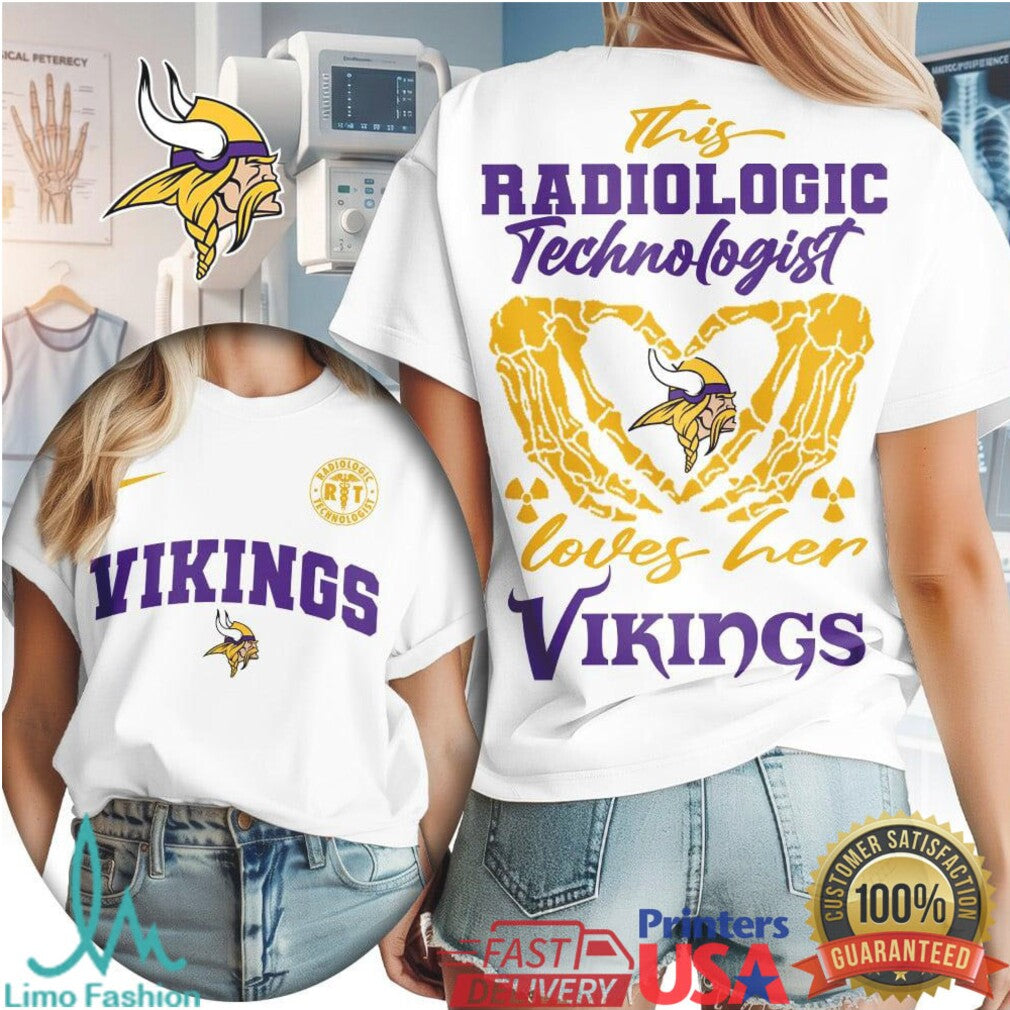 Minnesota Vikings Radiologic Technologist T Shirt Rad Tech Skeleton Heart Vikings T Shirt - Limotees LLC