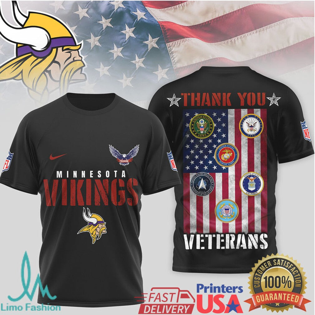 Minnesota Vikings Salute to Service Shirt Veteran Appreciation American Flag T Shirt - Limotees LLC