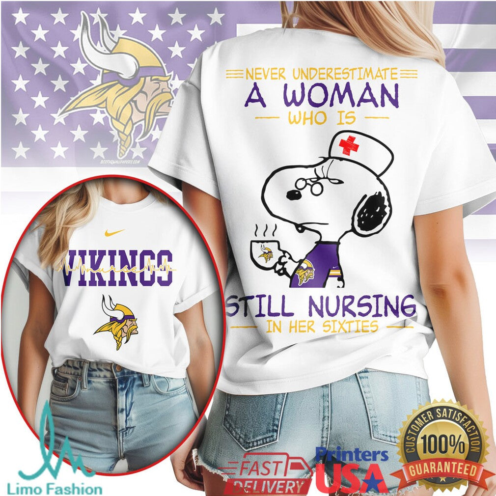 Minnesota Vikings Snoopy Nurse T Shirt 60th Birthday Nursing Professional Fan T Shirt
