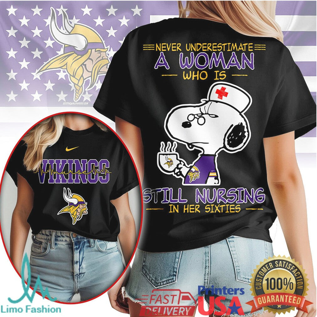 Minnesota Vikings Snoopy Nurse T Shirt 60th Birthday Nursing Professional Fan T Shirt