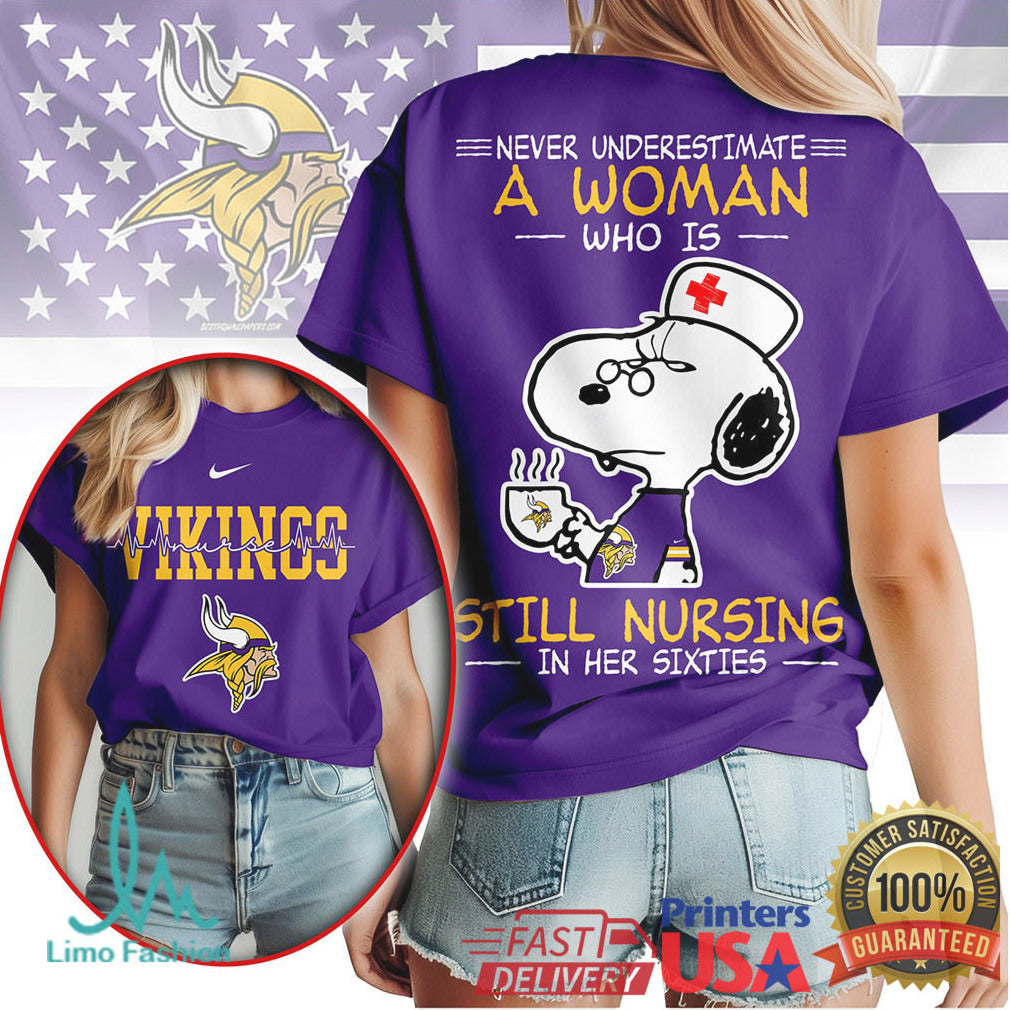 Minnesota Vikings Snoopy Nurse T Shirt 60th Birthday Nursing Professional Fan T Shirt