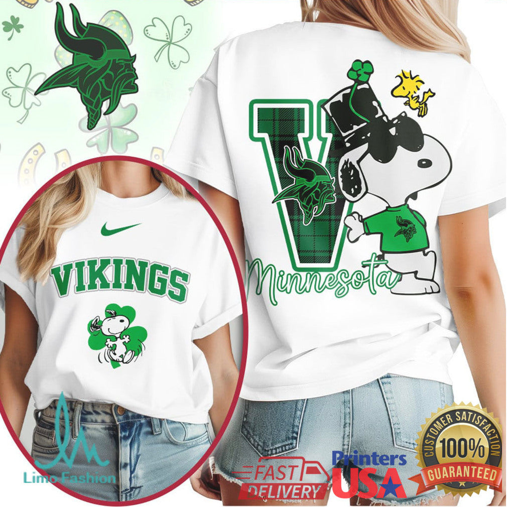 Minnesota Vikings St. Patrick's Day T Shirt Snoopy Clover Lucky Green - Limotees LLC