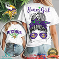 Minnesota Vikings Stoner Girl Messy Bun Sunglasses Weed T Shirt - Limotees LLC