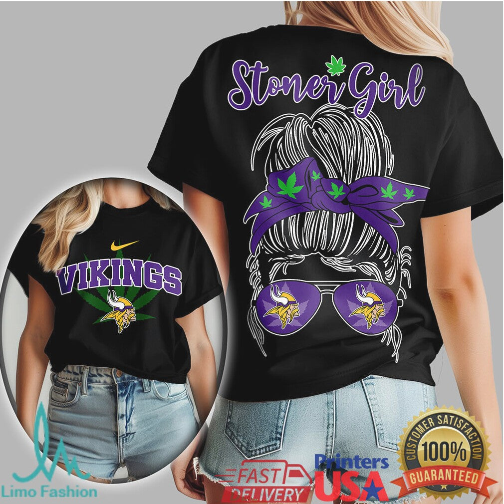 Minnesota Vikings Stoner Girl Messy Bun Sunglasses Weed T Shirt - Limotees LLC