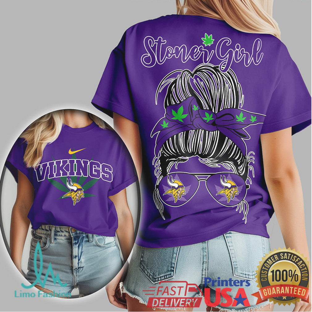Minnesota Vikings Stoner Girl Messy Bun Sunglasses Weed T Shirt - Limotees LLC