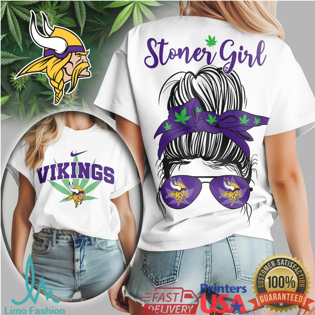 Minnesota Vikings Stoner Girl T Shirt Messy Bun Bandana Design - Limotees LLC