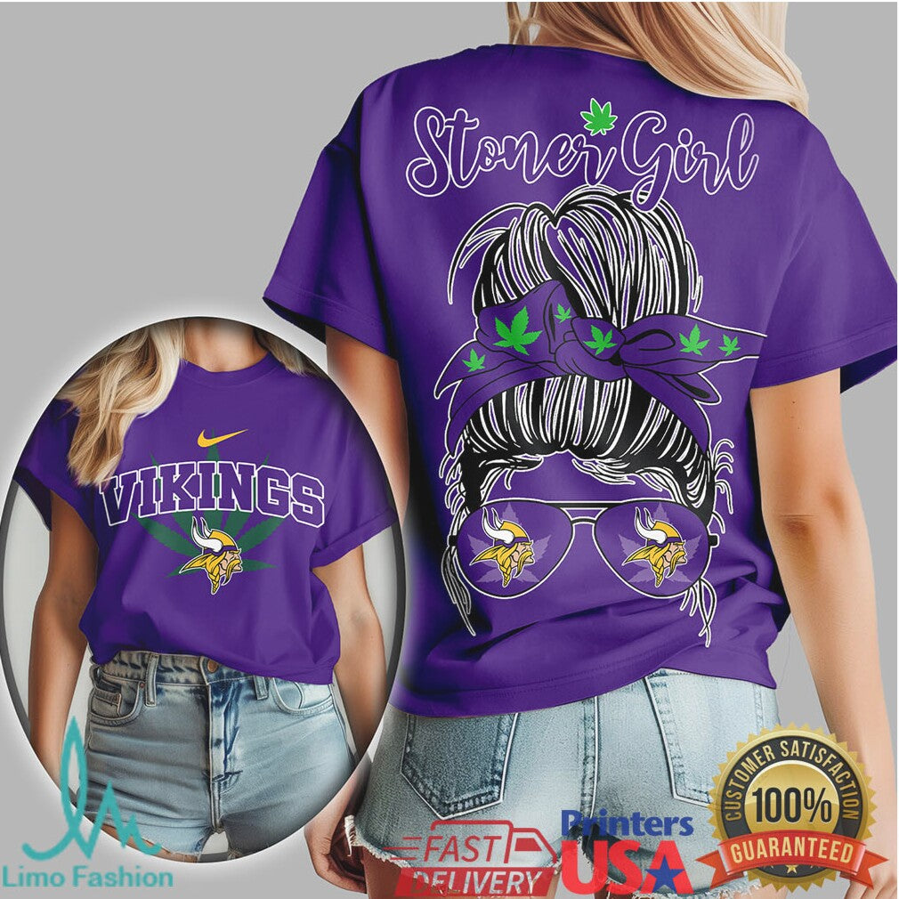 Minnesota Vikings Stoner Girl T Shirt Messy Bun Bandana Design - Limotees LLC