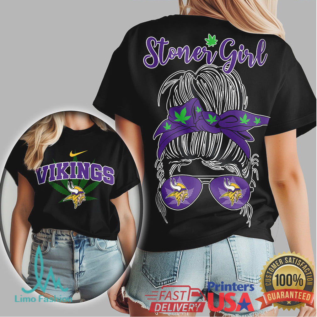 Minnesota Vikings Stoner Girl T Shirt Messy Bun Bandana Design - Limotees LLC