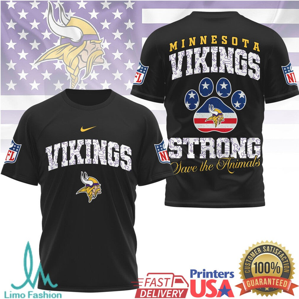 Minnesota Vikings Strong Save the Animals NFL Graphic Print T Shirt - Limotees LLC