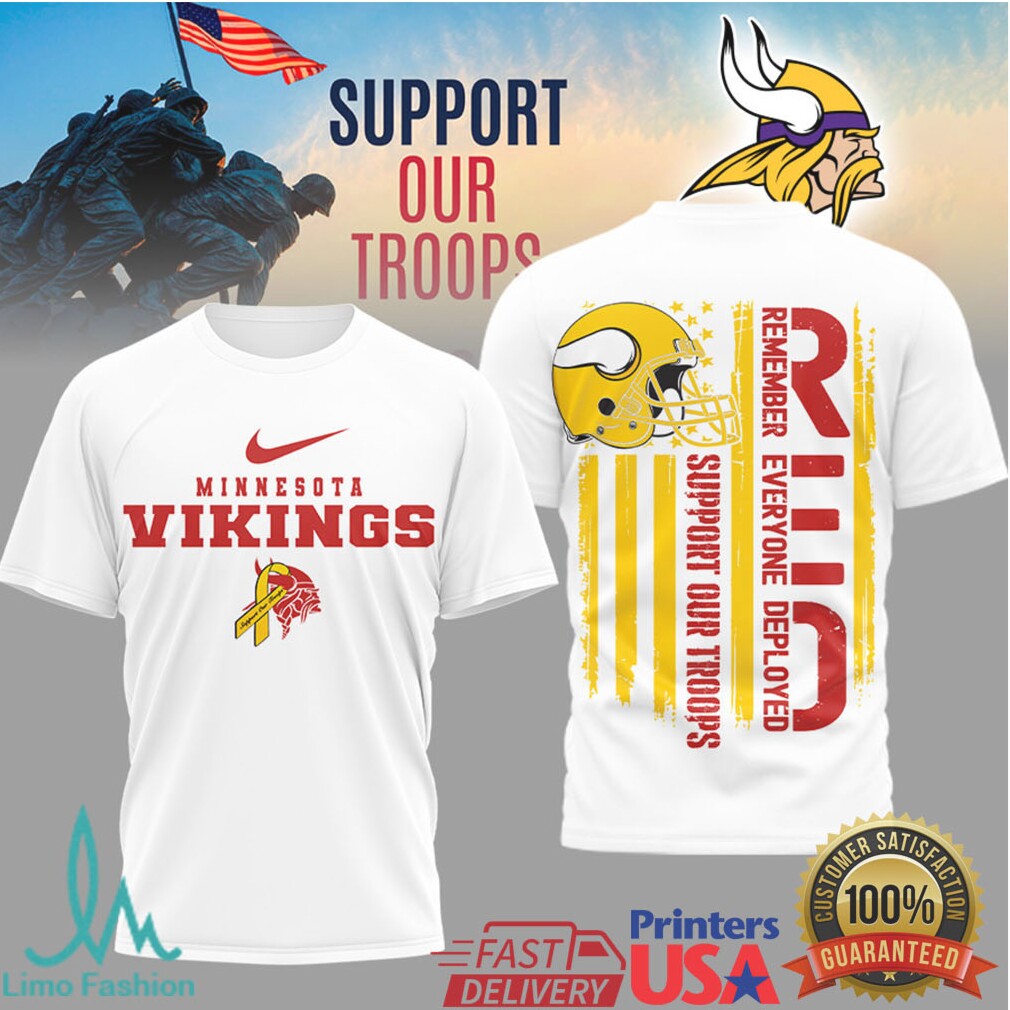 Minnesota Vikings Support Our Troops RED Remember Everyone Deployed T Shirt - Limotees LLC