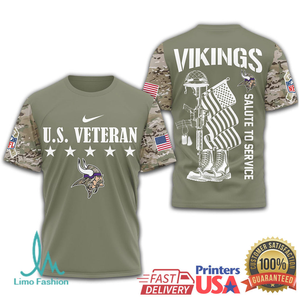 Minnesota Vikings U.S. Veteran Salute to Service Military Olive T Shirt - Limotees LLC