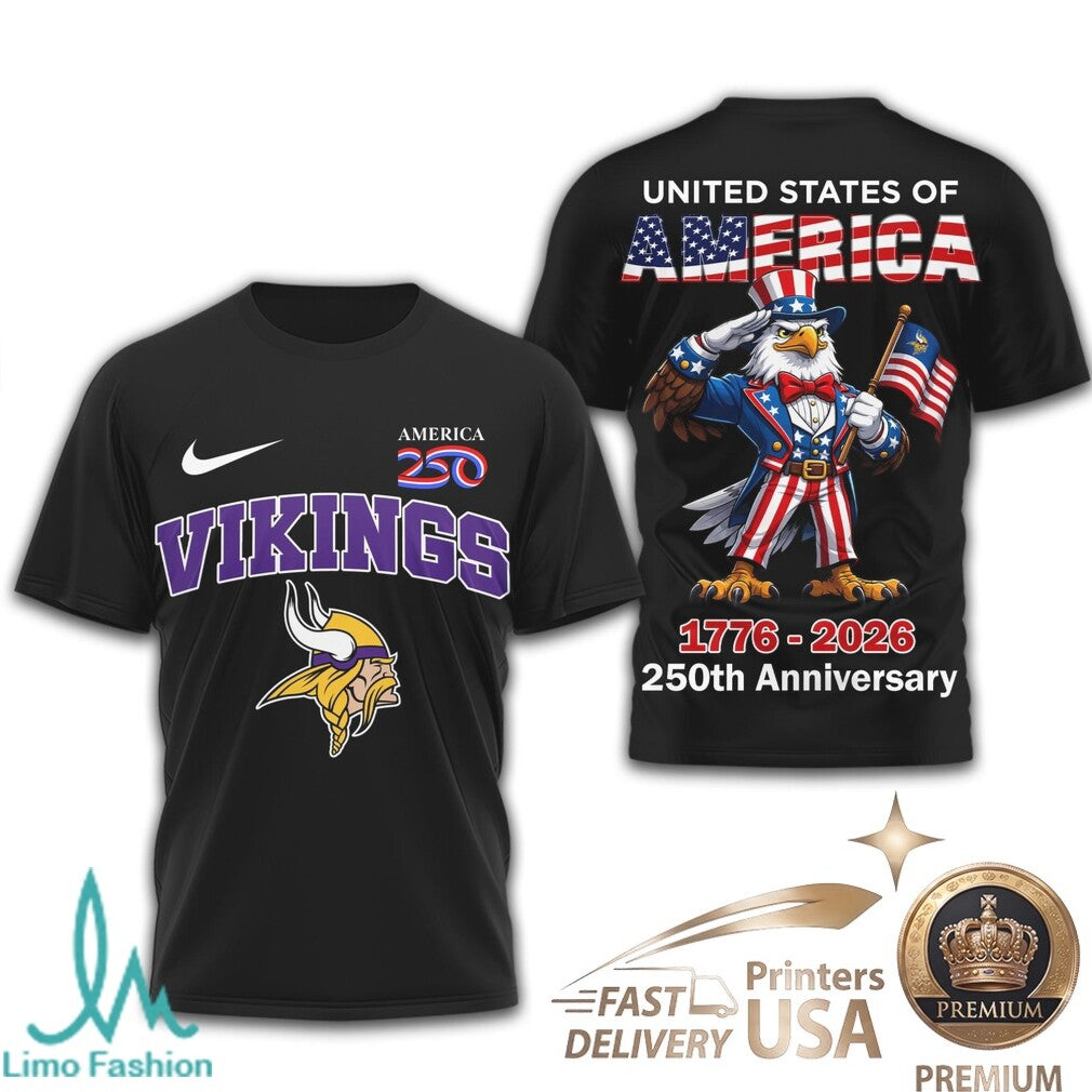 Minnesota Vikings USA 250th Anniversary Eagle Patriotic T Shirt - Limotees LLC
