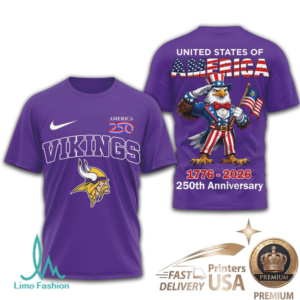 Minnesota Vikings USA 250th Anniversary Eagle Patriotic T Shirt - Limotees LLC