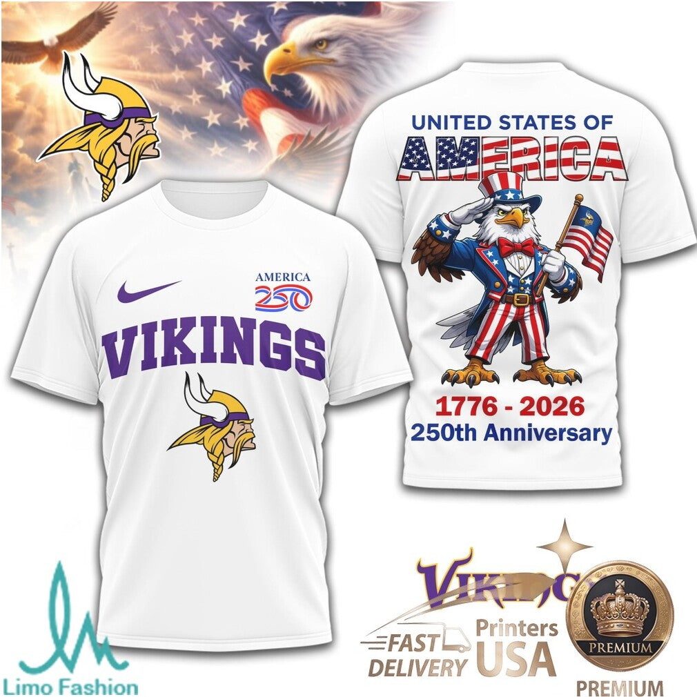 Minnesota Vikings USA 250th Anniversary Eagle Patriotic T Shirt - Limotees LLC