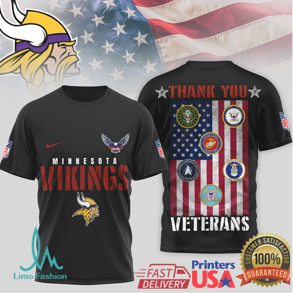 Minnesota Vikings Veterans Day Thank You American Flag T shirt - Limotees LLC