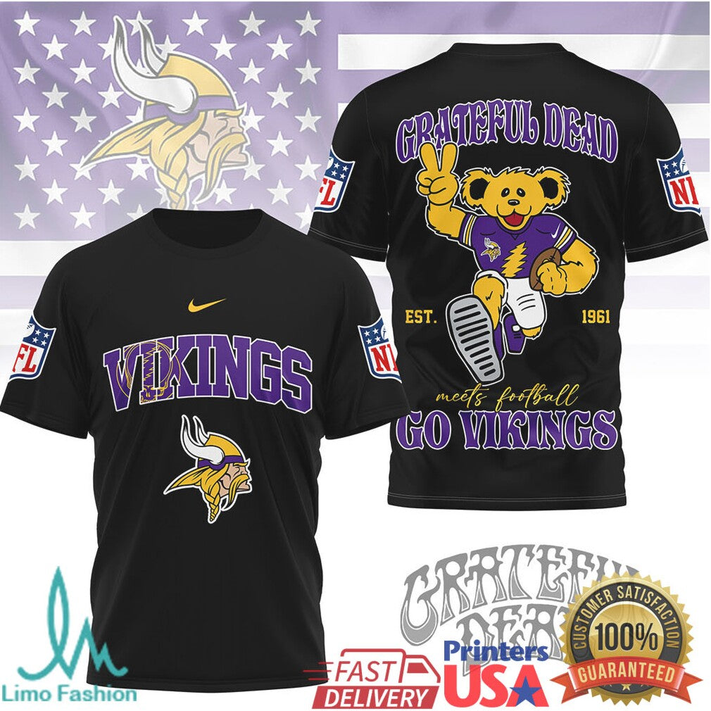 Minnesota Vikings x Grateful Dead Dancing Bear NFL Football Lifestyle T Shirt - Limotees LLC