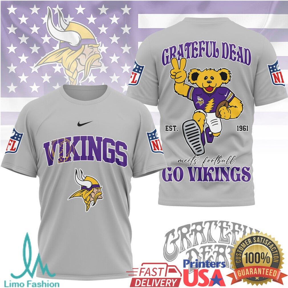 Minnesota Vikings x Grateful Dead Dancing Bear NFL Football Lifestyle T Shirt - Limotees LLC
