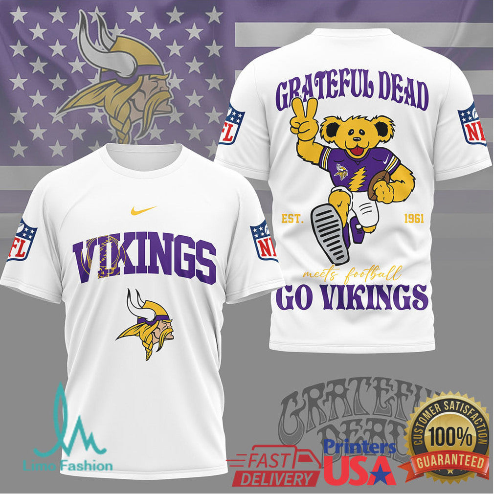 Minnesota Vikings x Grateful Dead Dancing Bear NFL Football Lifestyle T Shirt - Limotees LLC