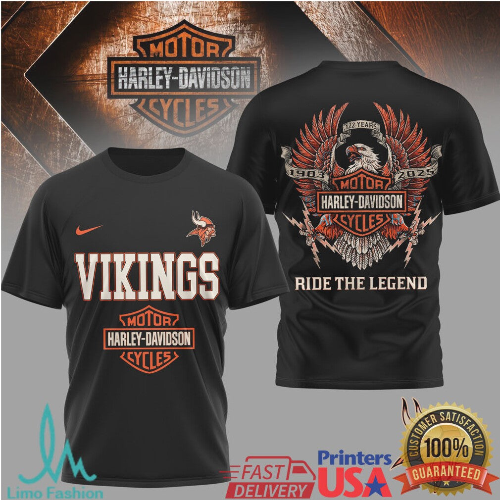 Minnesota Vikings x Harley Davidson Ride The Legend Eagle T Shirt - Limotees LLC