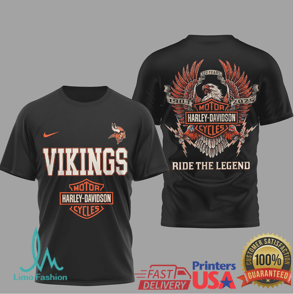 Minnesota Vikings x Harley Davidson Ride The Legend Eagle T Shirt - Limotees LLC