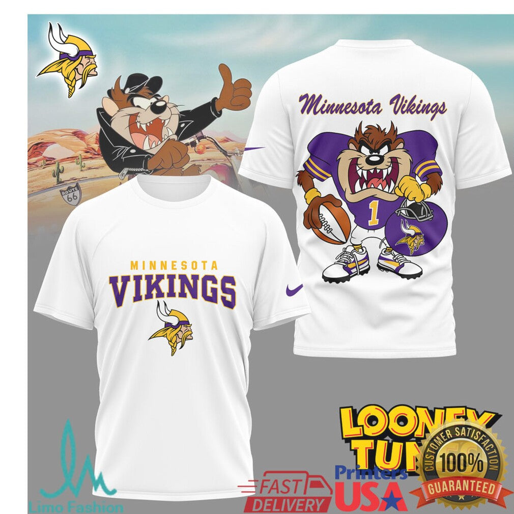 Minnesota Vikings x Looney Tunes Taz Tasmanian Devil Football Graphic T Shirt - Limotees LLC