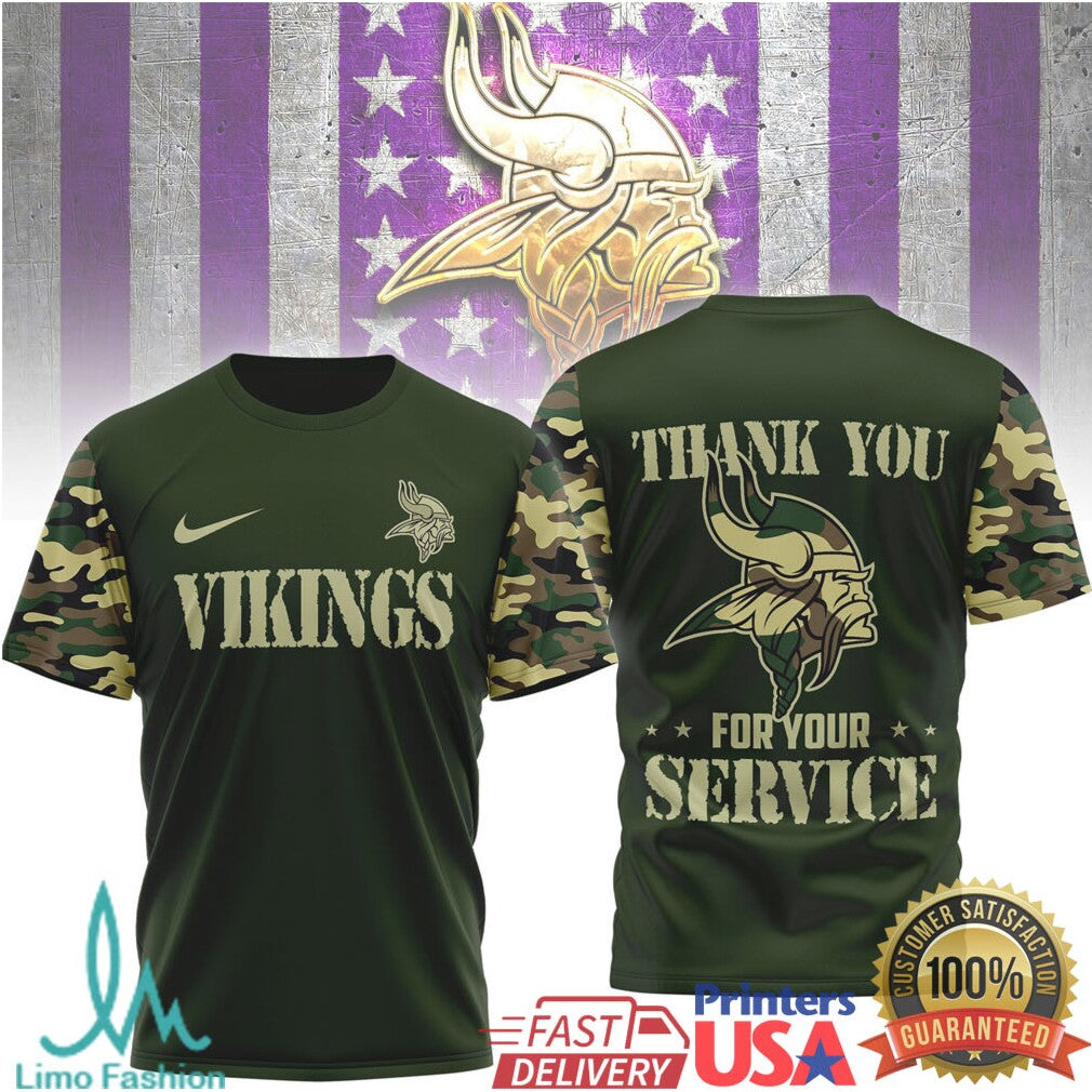 Minnesota VikingsOfficial NFL Camouflage Thank You For Service 3D Shirt - Limotees LLC