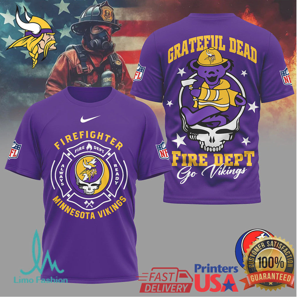 Minnesota VikingsOfficial NFL Grateful Dead Firefighter 3D Shirt - Limotees LLC