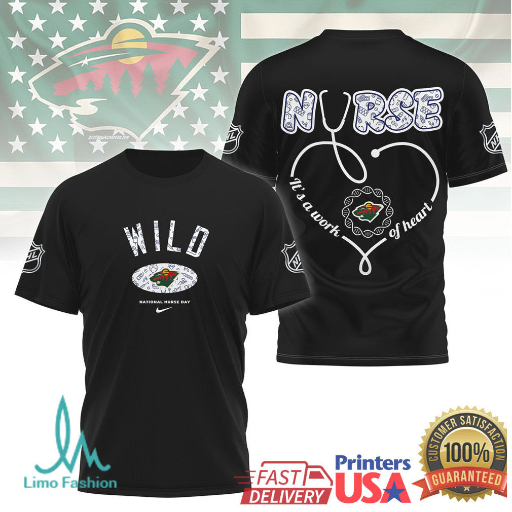 Minnesota Wild Nurse Appreciation Shirt NHL Work of Heart Stethoscope Graphic T Shirt - Limotees LLC