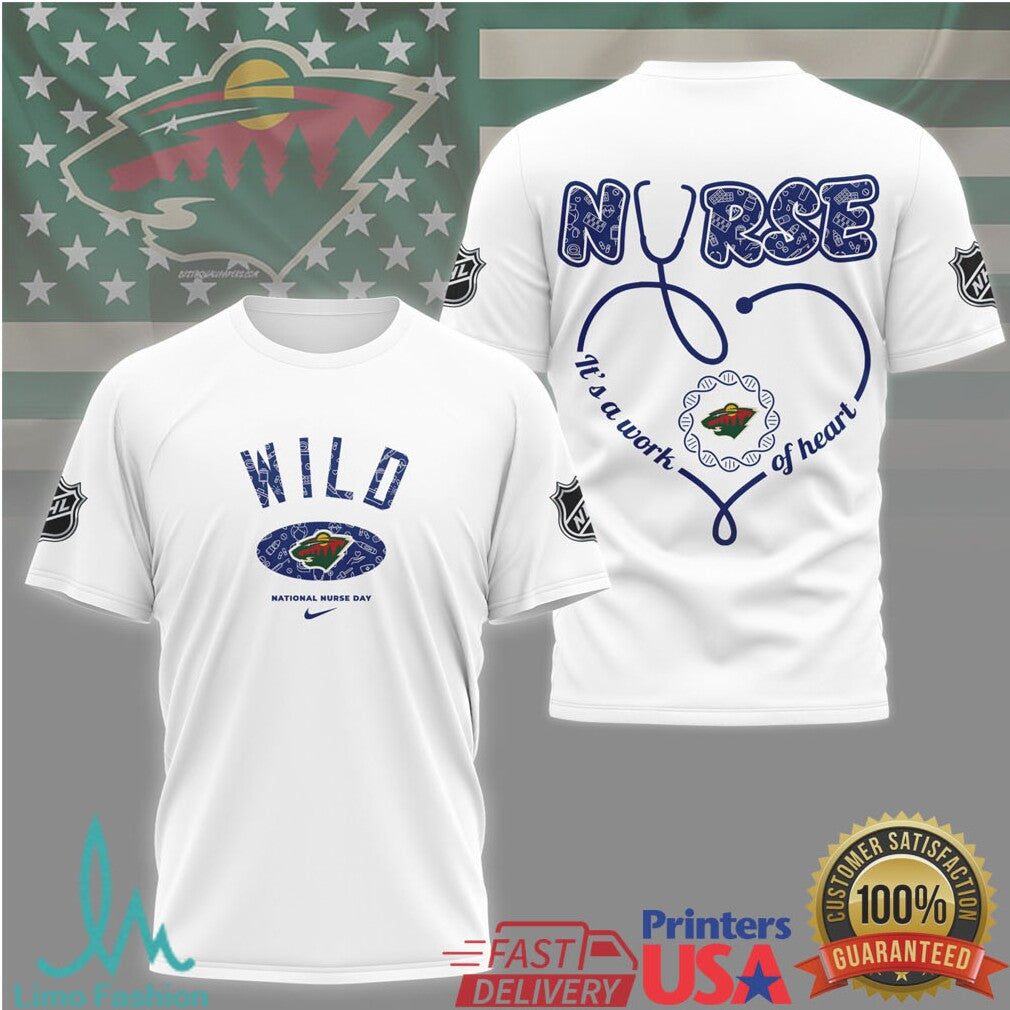 Minnesota Wild Nurse Appreciation Shirt NHL Work of Heart Stethoscope Graphic T Shirt - Limotees LLC
