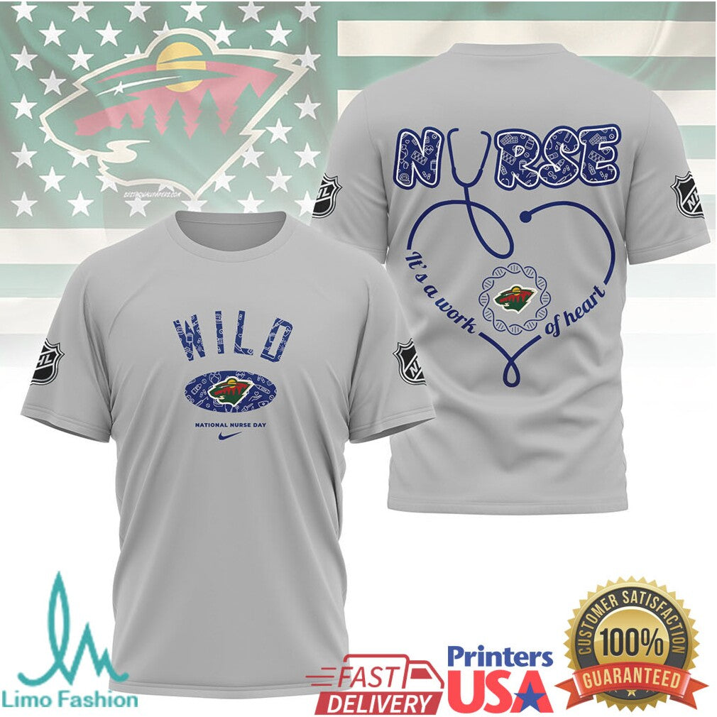 Minnesota Wild Nurse Appreciation Shirt NHL Work of Heart Stethoscope Graphic T Shirt - Limotees LLC