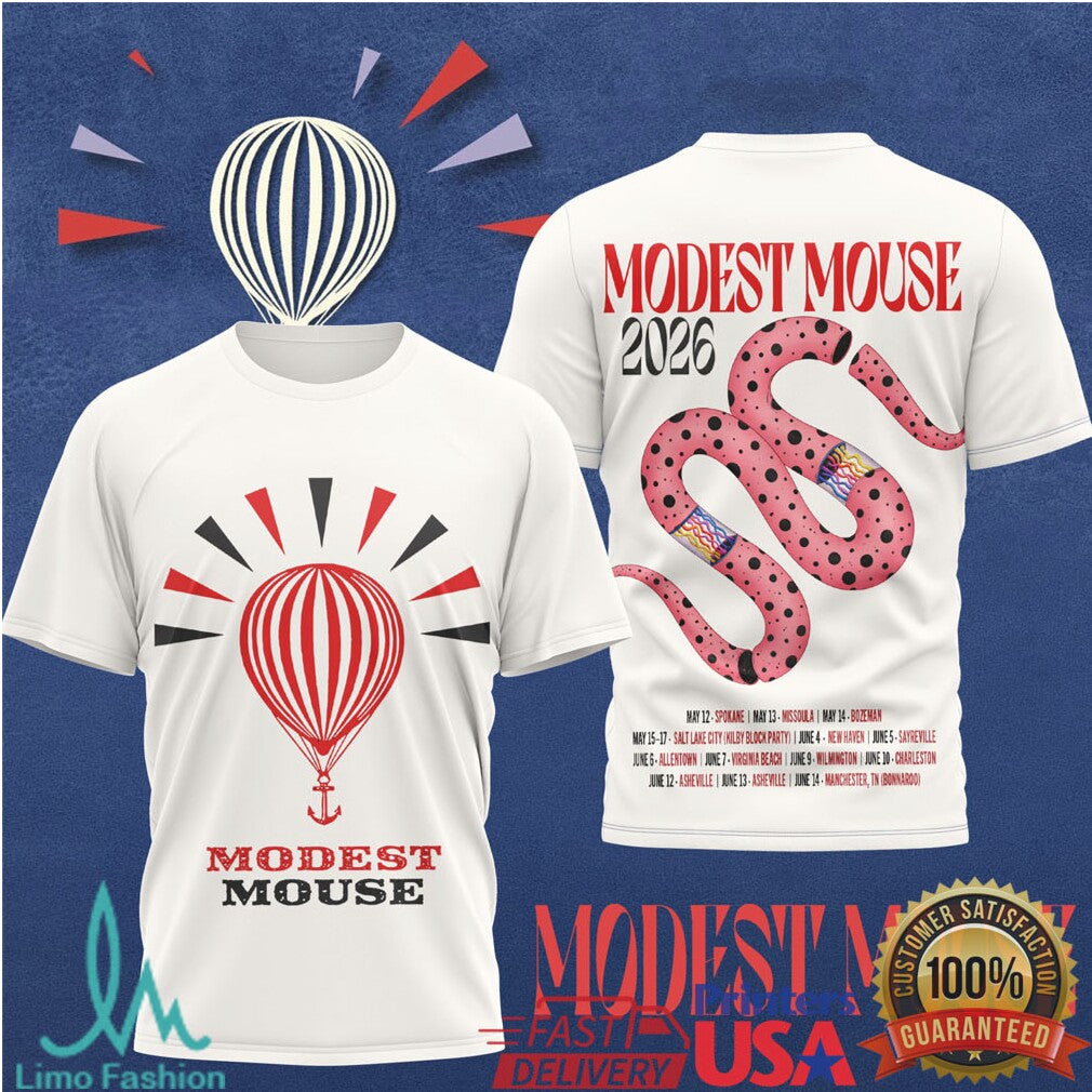 Modest Mouse 2026 Tour Floating Hot Air Balloon Graphic T Shirt - Limotees LLC