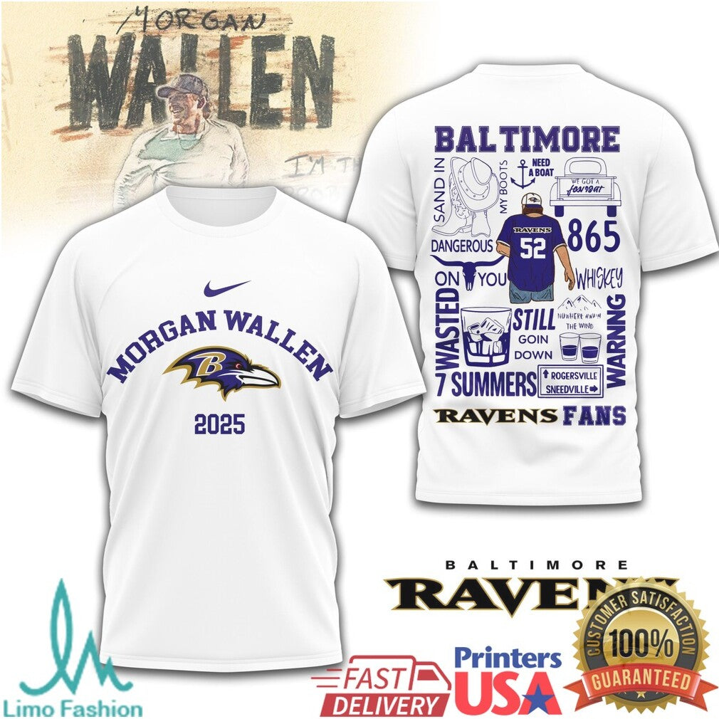 Morgan Wallen Baltimore Ravens 2025 Fan Tribute Graphic T Shirt - Limotees LLC