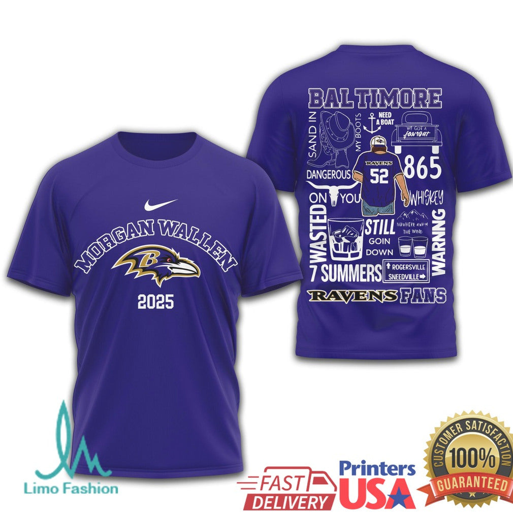 Morgan Wallen Baltimore Ravens 2025 Fan Tribute Graphic T Shirt - Limotees LLC