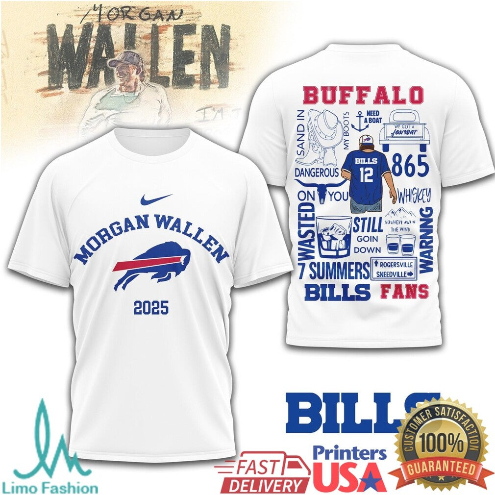 Morgan Wallen Buffalo Bills 2025 Concert T Shirt Bills Mafia Country Tour T Shirt - Limotees LLC