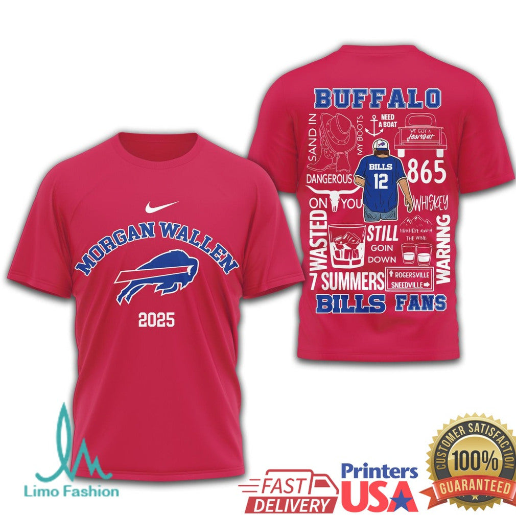 Morgan Wallen Buffalo Bills 2025 Concert T Shirt Bills Mafia Country Tour T Shirt - Limotees LLC