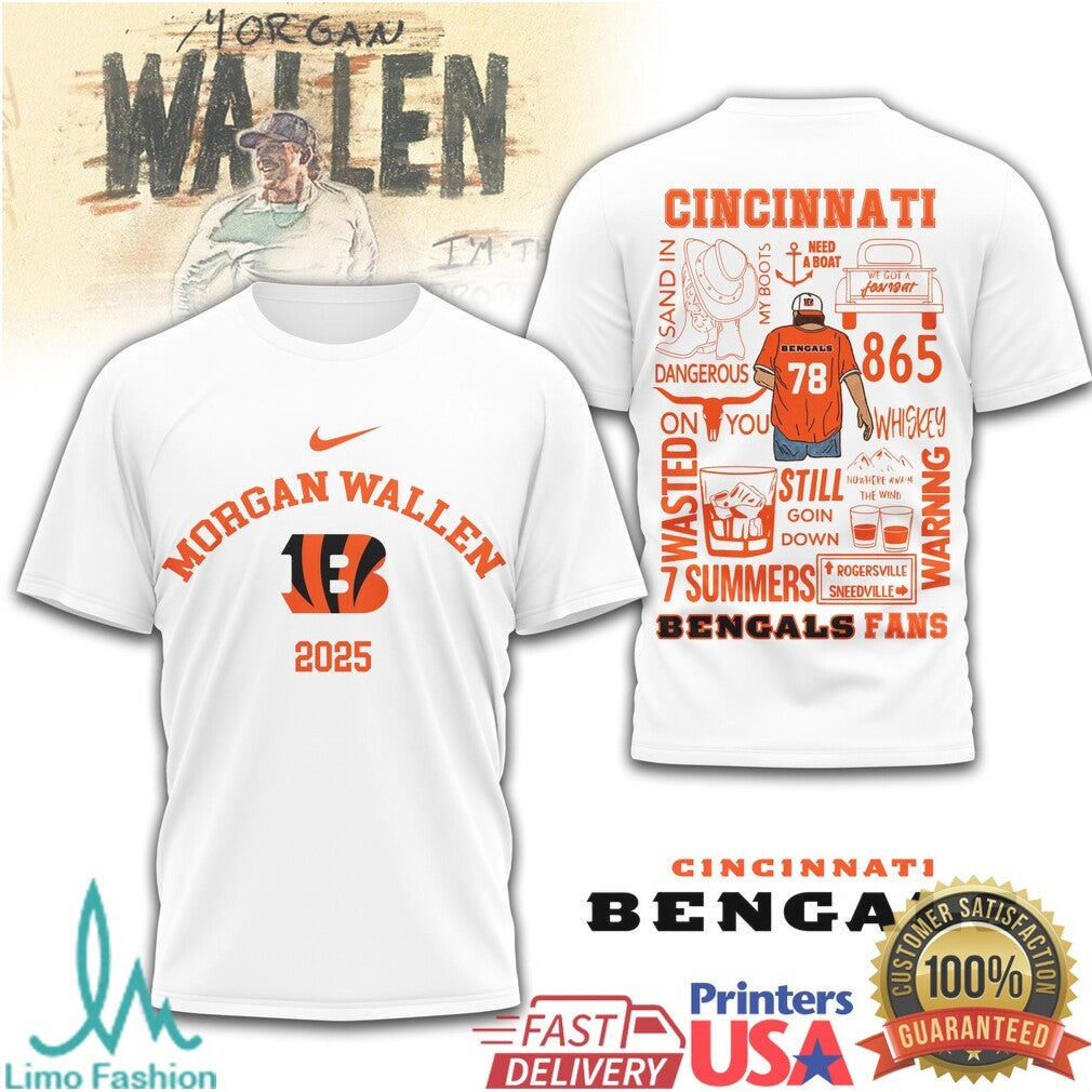 Morgan Wallen Cincinnati Bengals 2025 Tour T Shirt Who Dey Country Fan Gear - Limotees LLC