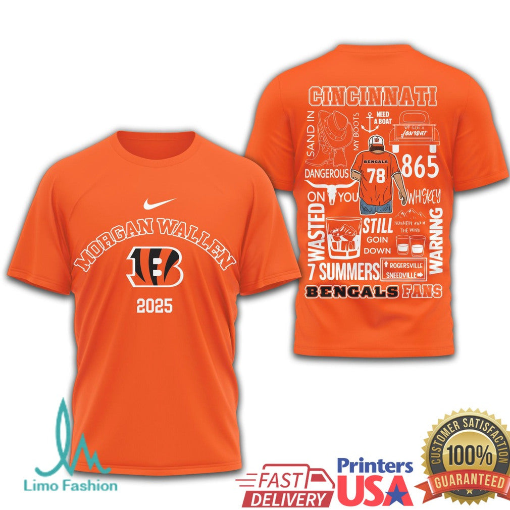 Morgan Wallen Cincinnati Bengals 2025 Tour T Shirt Who Dey Country Fan Gear - Limotees LLC