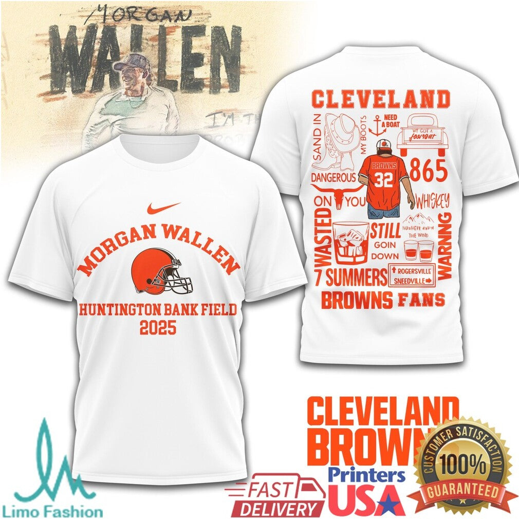 Morgan Wallen Cleveland Browns 2025 Concert T Shirt Huntington Bank Field T Shirt - Limotees LLC