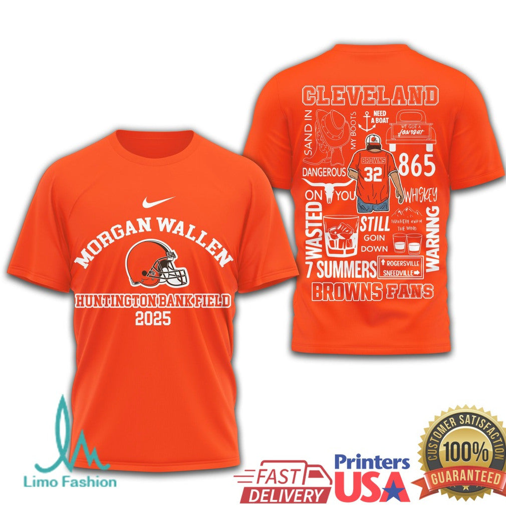 Morgan Wallen Cleveland Browns 2025 Concert T Shirt Huntington Bank Field T Shirt - Limotees LLC