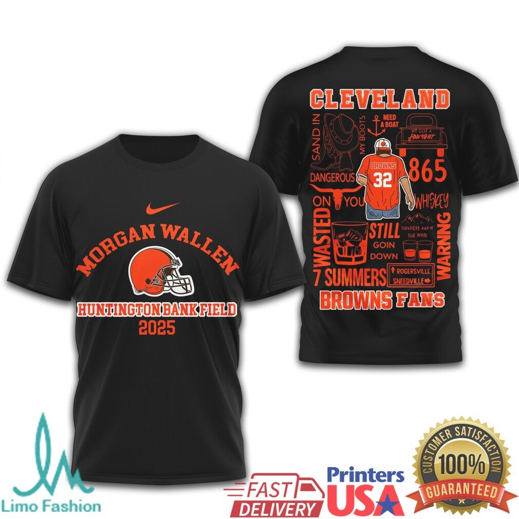 Morgan Wallen Cleveland Browns 2025 Concert T Shirt Huntington Bank Field T Shirt - Limotees LLC