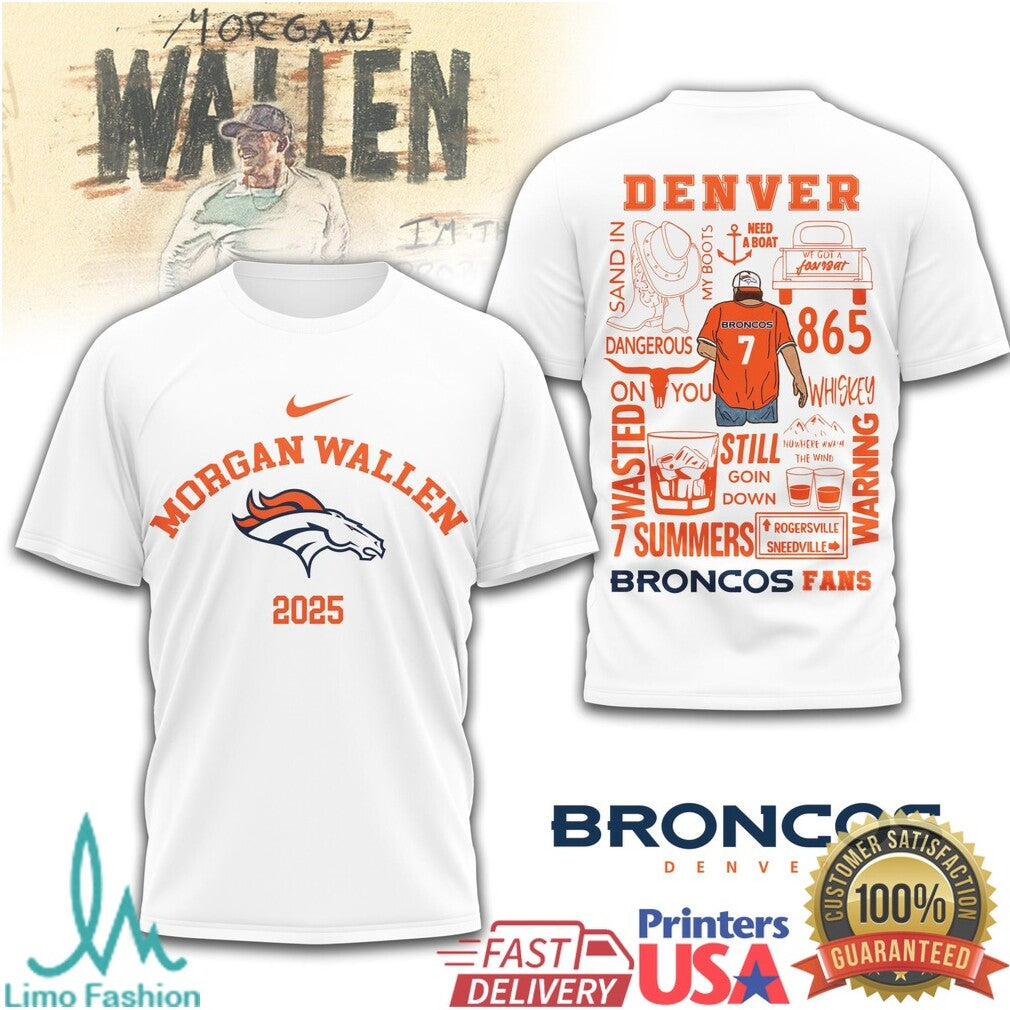 Morgan Wallen Denver Broncos 2025 One Night At A Time Tour T Shirt - Limotees LLC
