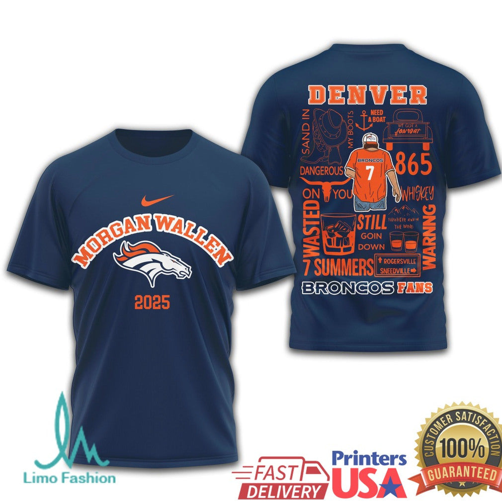 Morgan Wallen Denver Broncos 2025 One Night At A Time Tour T Shirt - Limotees LLC