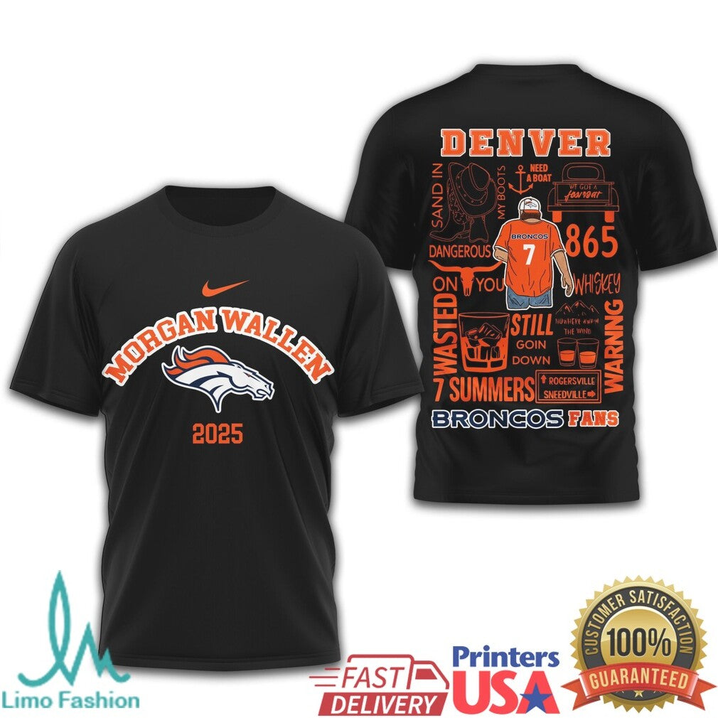Morgan Wallen Denver Broncos 2025 One Night At A Time Tour T Shirt - Limotees LLC
