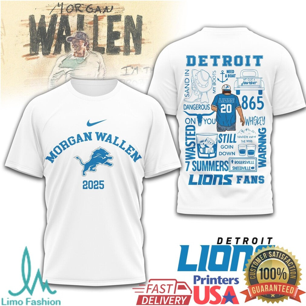 Morgan Wallen Detroit Lions 2025 Tour T Shirt One Night At A Time Detroit Merch