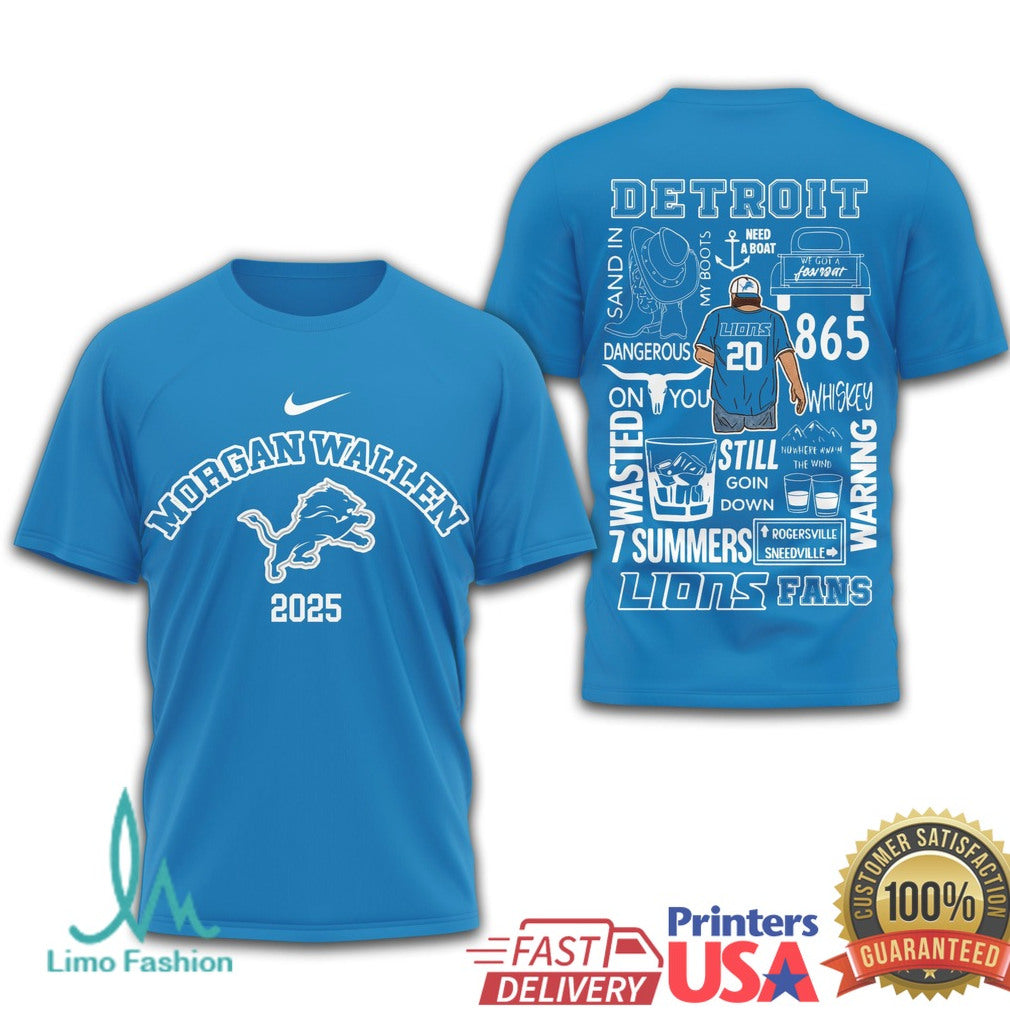 Morgan Wallen Detroit Lions 2025 Tour T Shirt One Night At A Time Detroit Merch