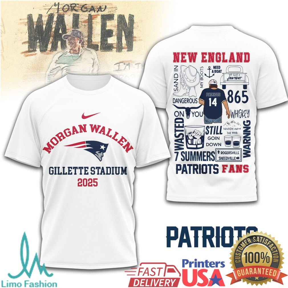 Morgan Wallen Gillette Stadium 2025 New England Patriots Fan T Shirt - Limotees LLC